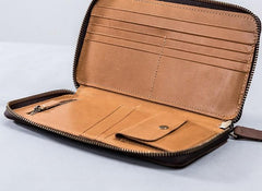 Leather Men Zipper Travel Wallets Passport Wallets Bifold Long Wallets for Men