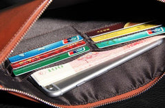 Leather Mens Clutch Wristlet Wallet Black Zipper Clutch Wallet for Men