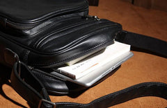 Leather Mens Cool Black Messenger Bag Shoulder Bag Crossbody Bag for Men